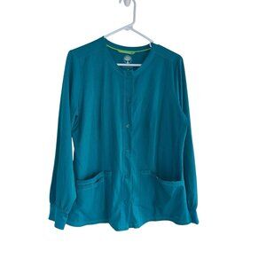 Hh Works By Healing Hands Megan Scrub Jacket Sz M Teal Blue Snap